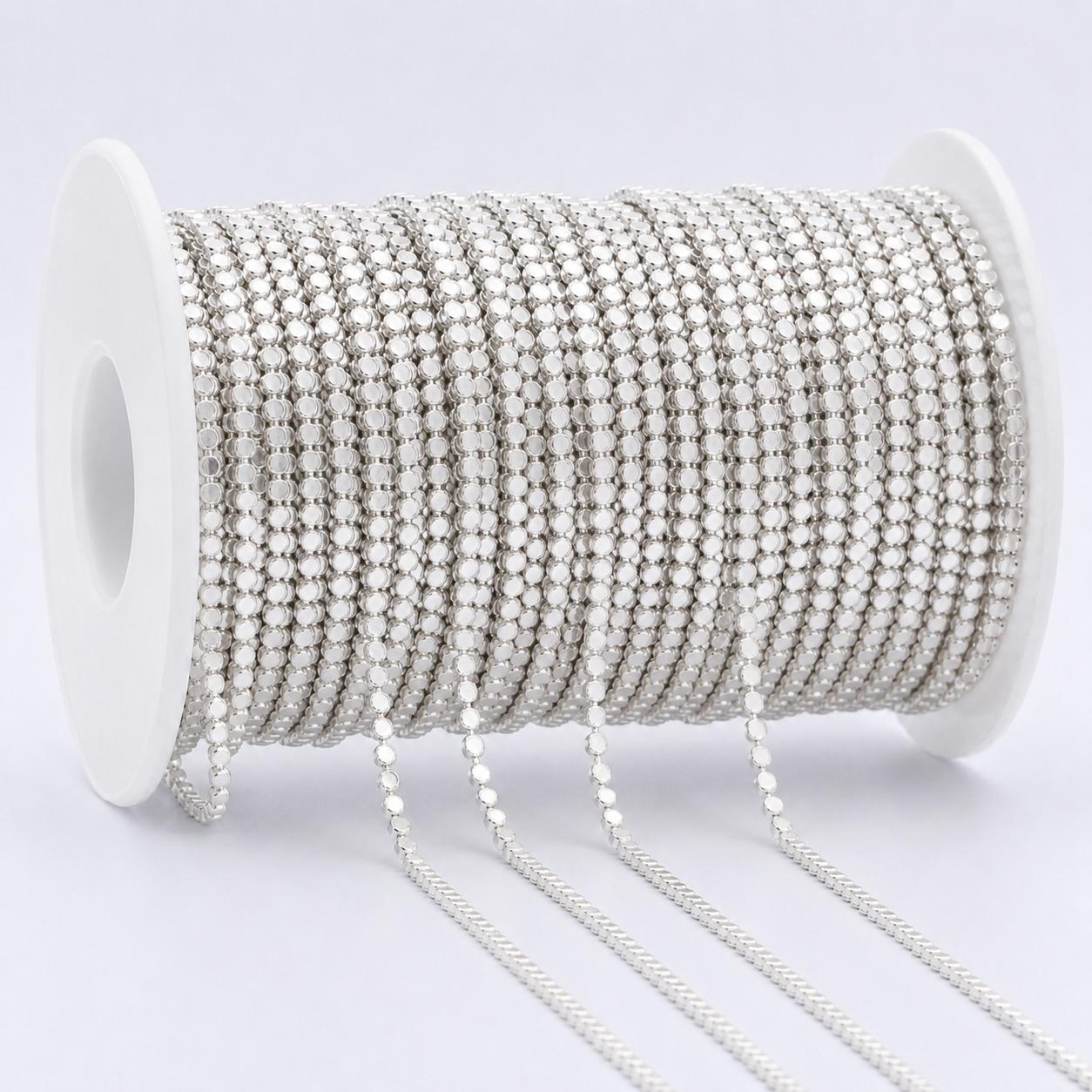925 Sterling Silver Flat Bead Chain Silver Flat Ball Chain Custom Length Fine Jewelry Making DIY Necklace Bracelet Chain серебряный