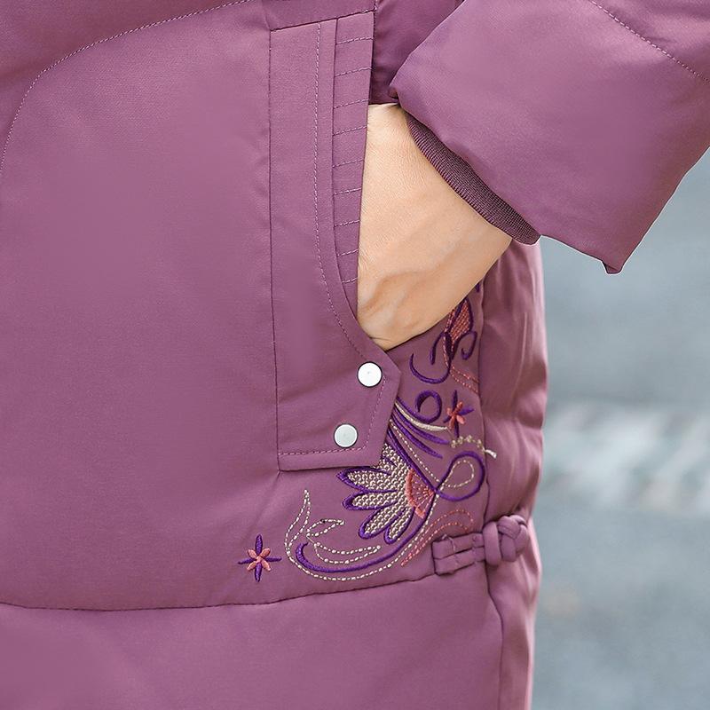 Medium and Long Loose Winter Middle-aged and Elderly Large-size Fur Collar Hooded Warm Jacket