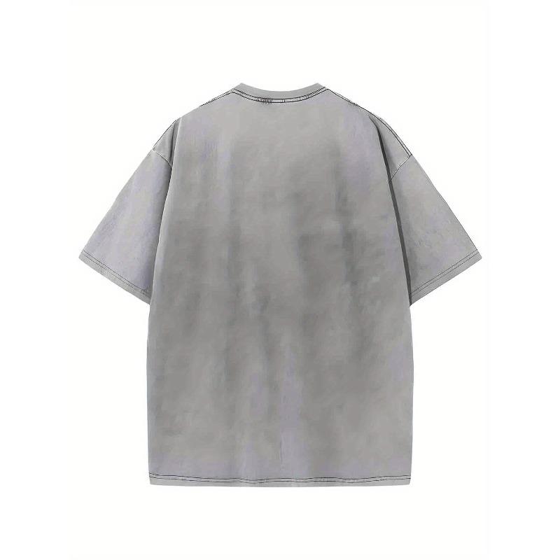 Houston Graphic Cotton T-Shirt for Men - Retro Style, Mountain Landscape Print, Casual Fit, All-Season Wear, Machine Washable