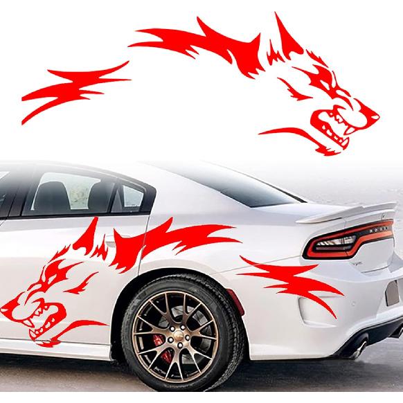 1 Set Running Wolf Graphics Car Body Sticker Self-Adhesive Wolf Decal Racing Sports Car Side Door Sticker Scratch Hidden Car Exterior Decoration
