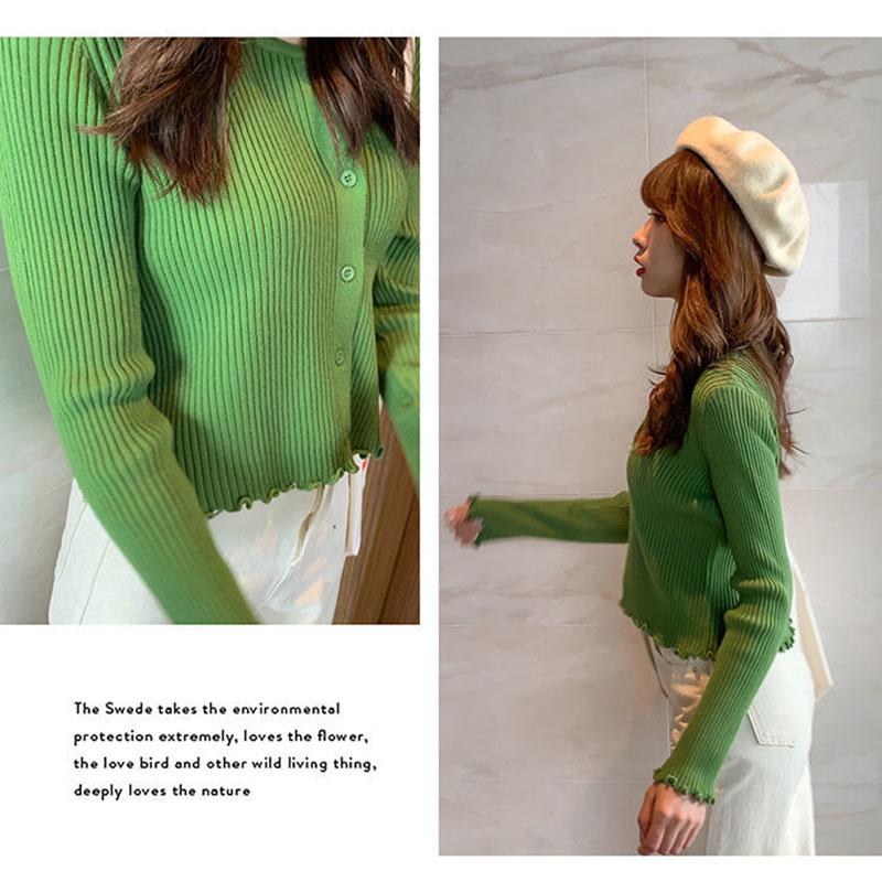 Women's Wooden Ear Knitted Cardigan Short Spring and Autumn Thin Fashion Slim Sweater Coat