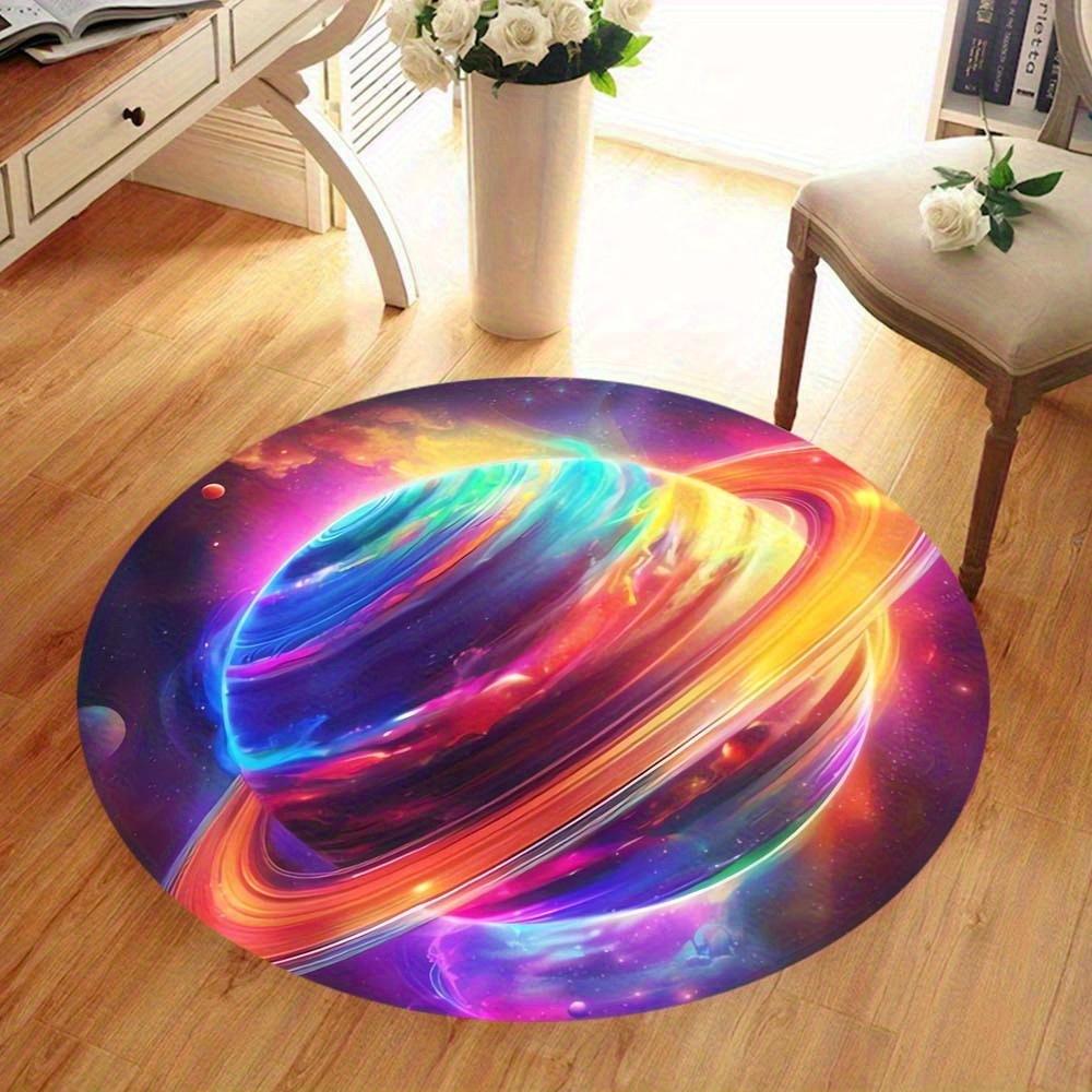 Crystal Velvet carpet[2D Flat, Not 3D]Comes with 2 Anti Slip matsCosmic Galaxy Space Theme Round Area Mat - Polyester, Non-Slip,