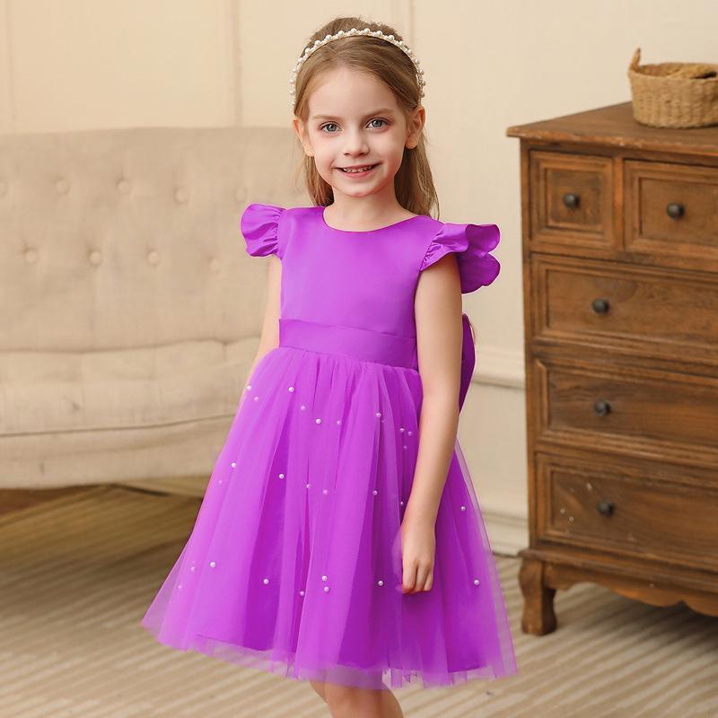 Mädchen Prinzessinnenkleid mit großem Schleifenrücken, rückenfrei, mit flauschigem Tüllrock für Festivals und Auftritte