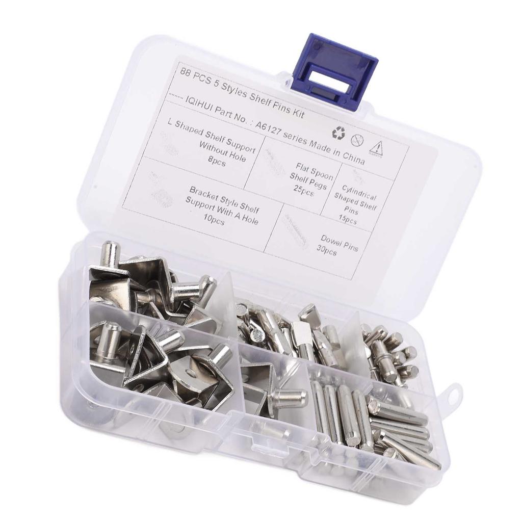 88Pcs 5 Styles Shelf Pins Kit Nickel Plated Shelf Support Pegs for RV Cabinet Bookshelf Display Cabi