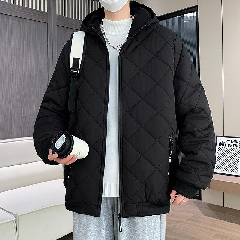 

2025 new models mainly promote men s cotton-padded clothes, men s velvet materials, men s hooded plaid cotton-padded clothes, rhombus. M чорний