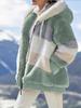 European & American Women's Loose Plush Spliced Hooded Cardigan - Casual Autumn/Winter Coat