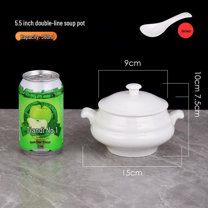 Pure White Ceramic Stew Pot with Lid - Chinese Shaxian Style Soup & Steam Pot, Gold Rimmed.