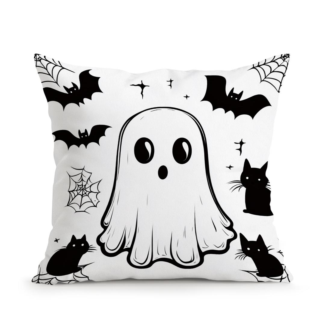 

Home Decor Spooky Ghosts, Cats & Bats Halloween Pillowcase Pattern Cushion Cover Suitable for Sofa Bedroom Car Pillow Cover 16x16Inch