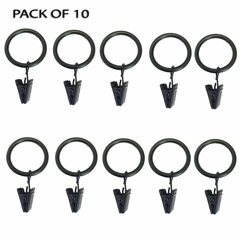 Sturdy Metal Curtain Rings with Clips 10 Pack Hooks for Voile Net 50mm Diameter