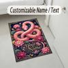 Serpent Floral Theme Soft Crystal Velvet Rug Custom Name & Text Print Non Slip Floor Rug for Bedroom Living Room