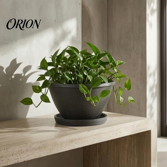 Resin Planter for Home Decor Flower Planters, Vintage Plant Pot with Drainage Hole & Saucer, Lightweight Stable Garden Container Indoor Outdoor, Retro