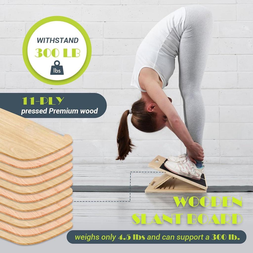 Adjustable Wooden Incline Board for Calf Stretching & Rehab