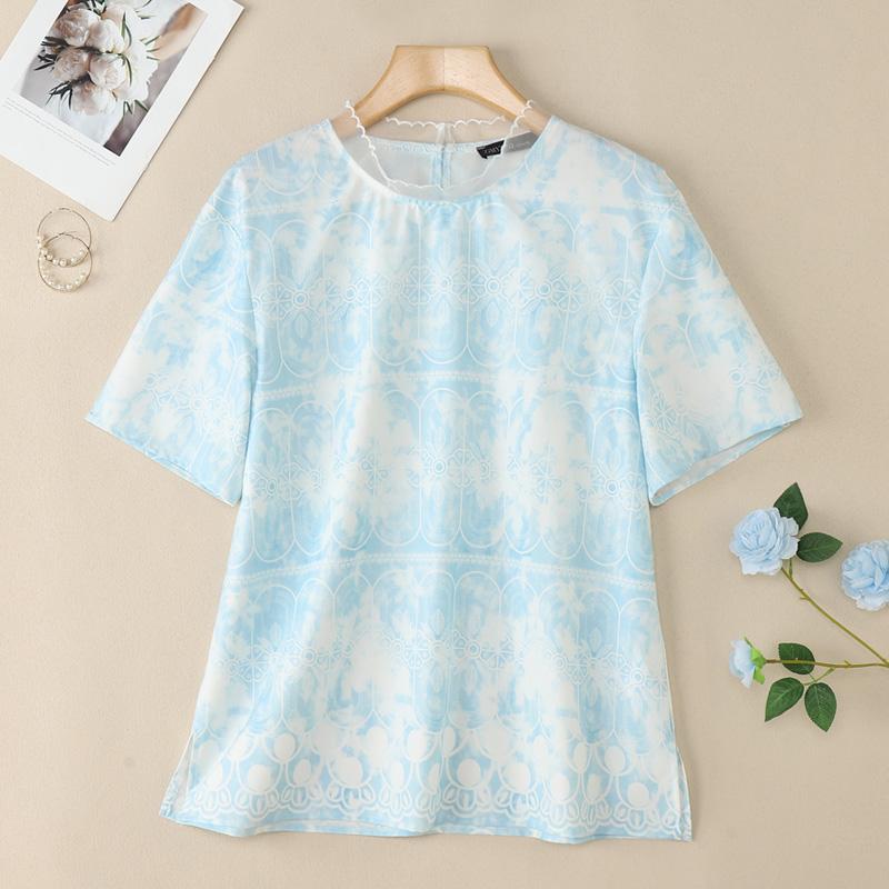 

ZANZEA Женская летняя повседневная блузка с круглым вырезом и коротким рукавом 5XL синий