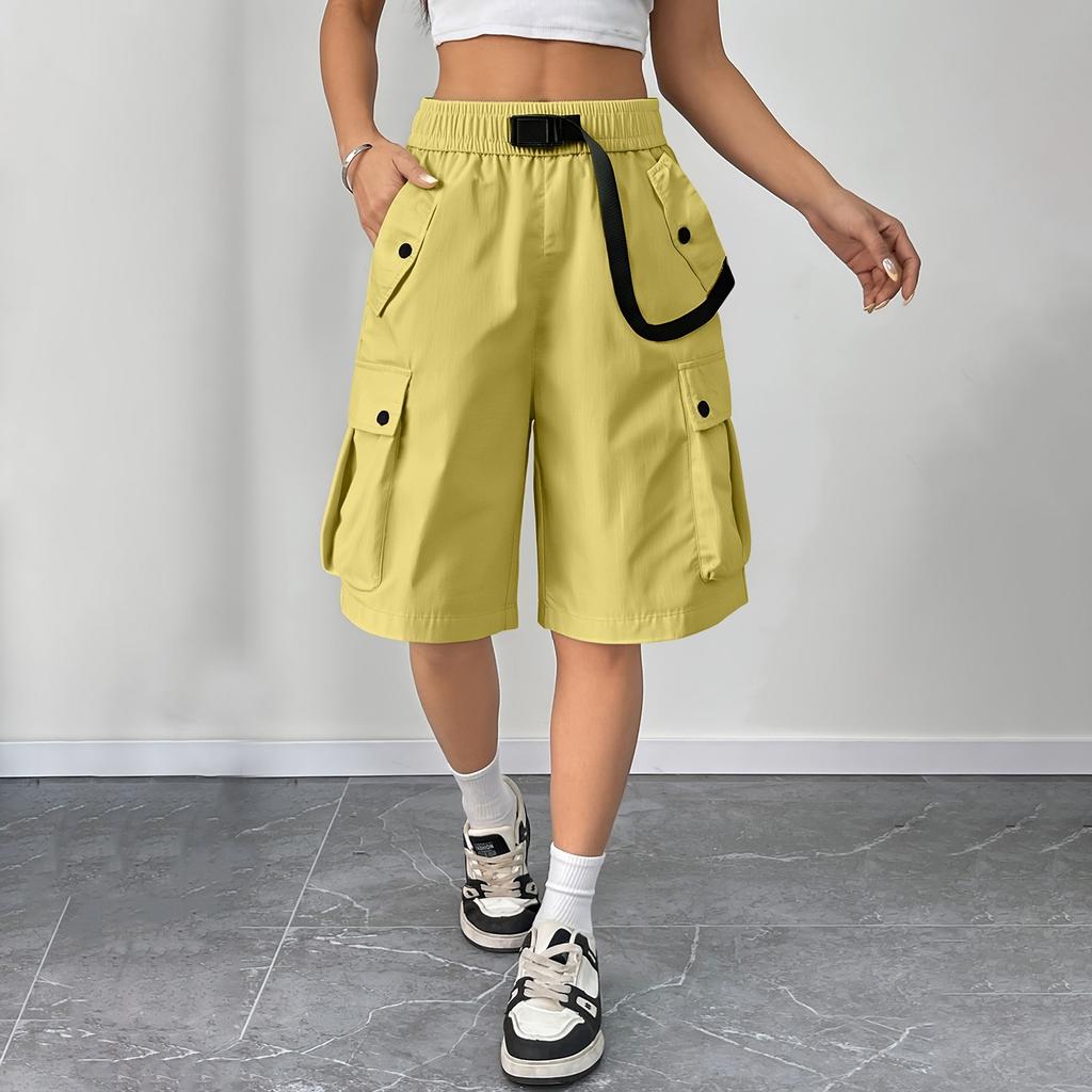 Women's Summer Workwear Dopamine Dressing Workwear Multi Pocket Solid Color Shorts