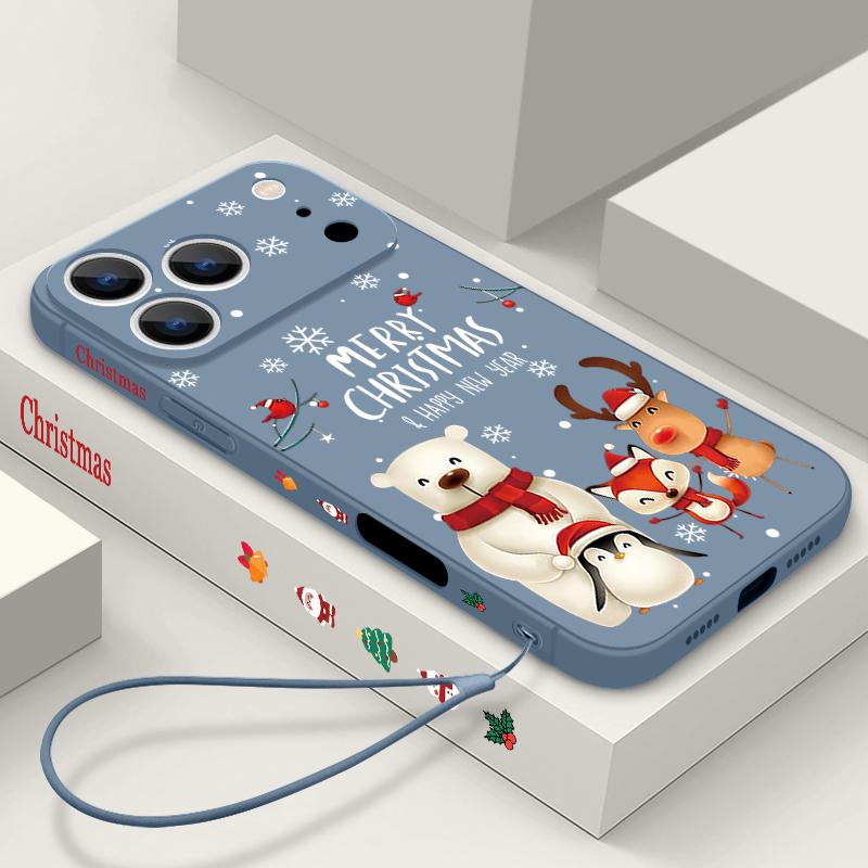 Cute Snowfield Pattern TPU Soft Silicone Case For iPhone 17 Pro Max 16E 16 15 14 13 Pro Max 12 Pro 11 Shockproof With Lanyard Phone Cover Fundas