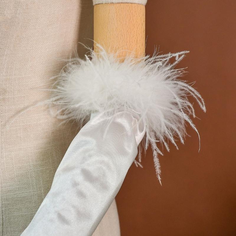 Guanti da Matrimonio Guanti da Ballo di Fine Anno Guanti Lunghi con Piume Bianche per Opere Costume da Ballo di Fine Anno per Donna Accessori