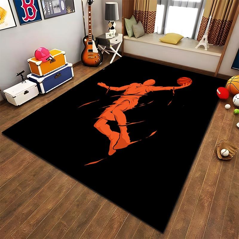 Basketball Player Silhouette Design Carpet in Black and Orange Suitable for use as an anti-slip for living room bedroom sofas