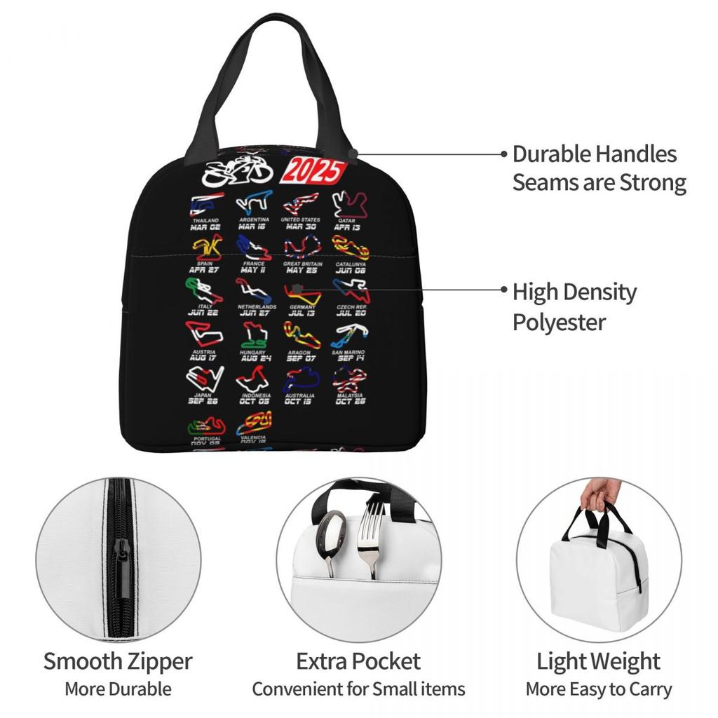 Calendar Season 2025 MotoGp Circuits Insulated Lunch Bag for Women Children Portable Food Boxes Thermal Lunch Box Tote