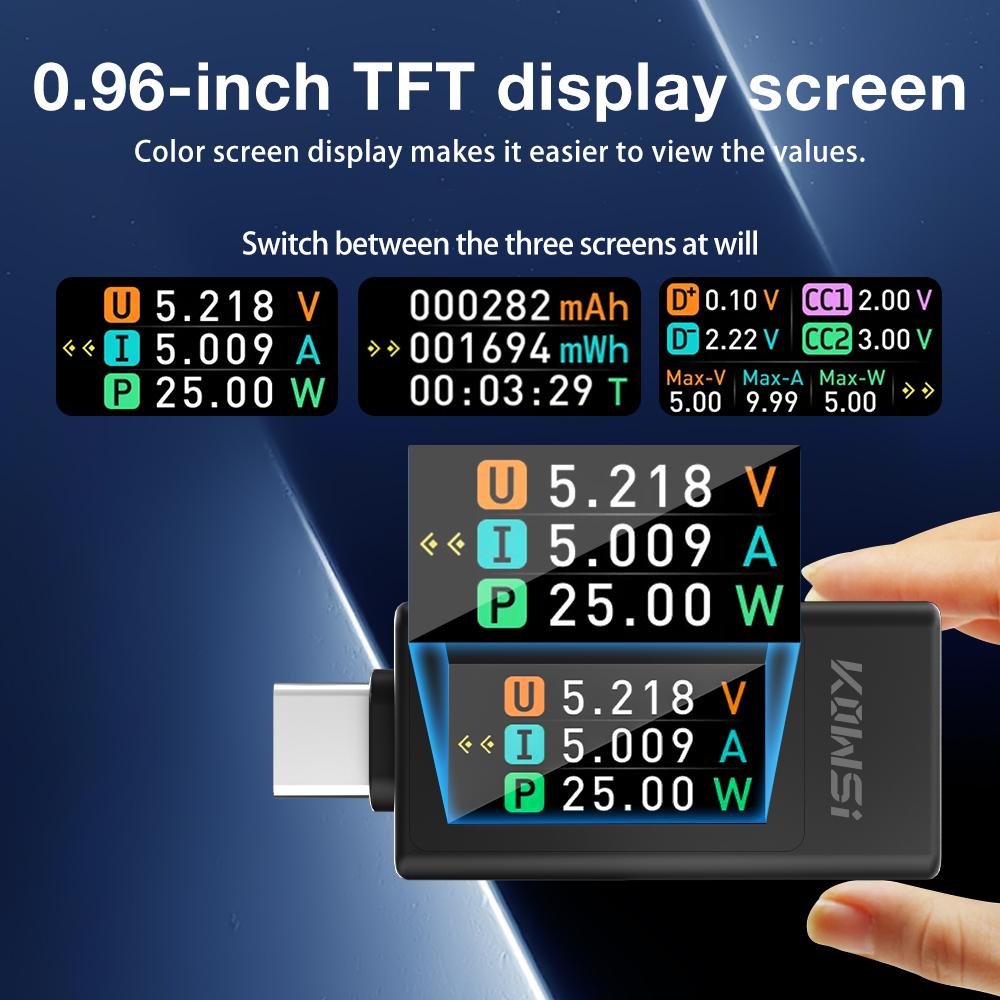 KWS Type-C Tester Digital Voltmeter Ammeter Power Meter Voltage Current Meter Phone Charging Tester DC 4-30V 8/12A PD2.0 3.0