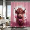 Adorable Pink Highland Cow Print Shower Curtain - Machine Washable,All-Season Knit Weave,Cartoon Animal Theme for Bathroom Decor