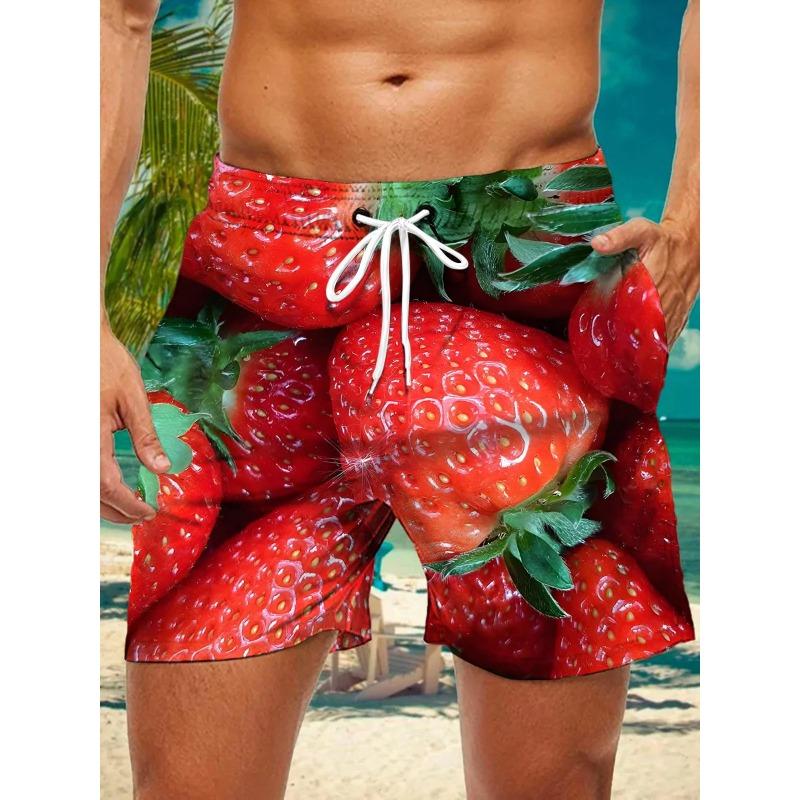 3d Vegetables and Fruits Printed Men's Swimsuit Japanese Fish Hawaiian Shorts Men's Summer Swim Shorts Drawstring Casual Shorts