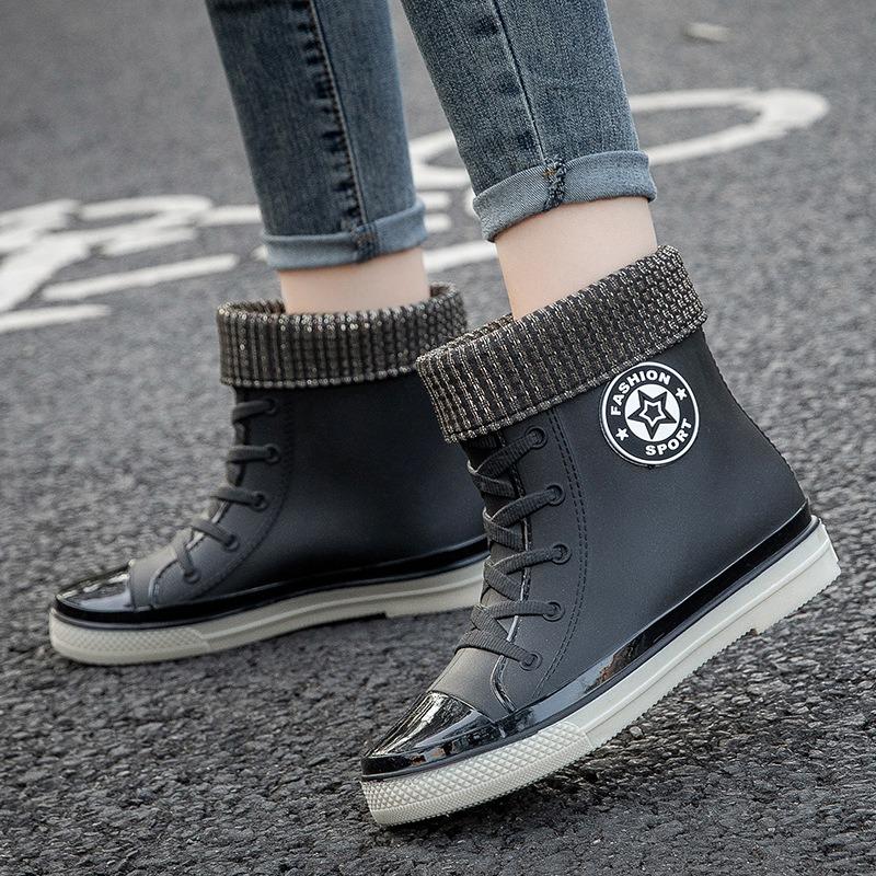 Fashion rain shoes women's winter non-slip medium tube water shoes water boots short tube rain boots car wash shopping kitchen shoes glue shoes tide