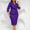 Conjunto de Traje de Blazer para Mujer Color Borgoña con Solapa de Muesca y Mangas 3/4 con Falda Lápiz