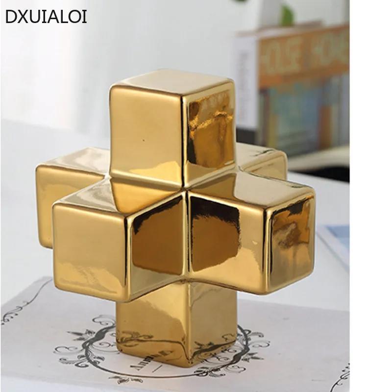 DXUIALOI Nordyckie proste galwanizowane klocki ceramiczna dekoracja prosta geometryczna dekoracja domu salonu biurka