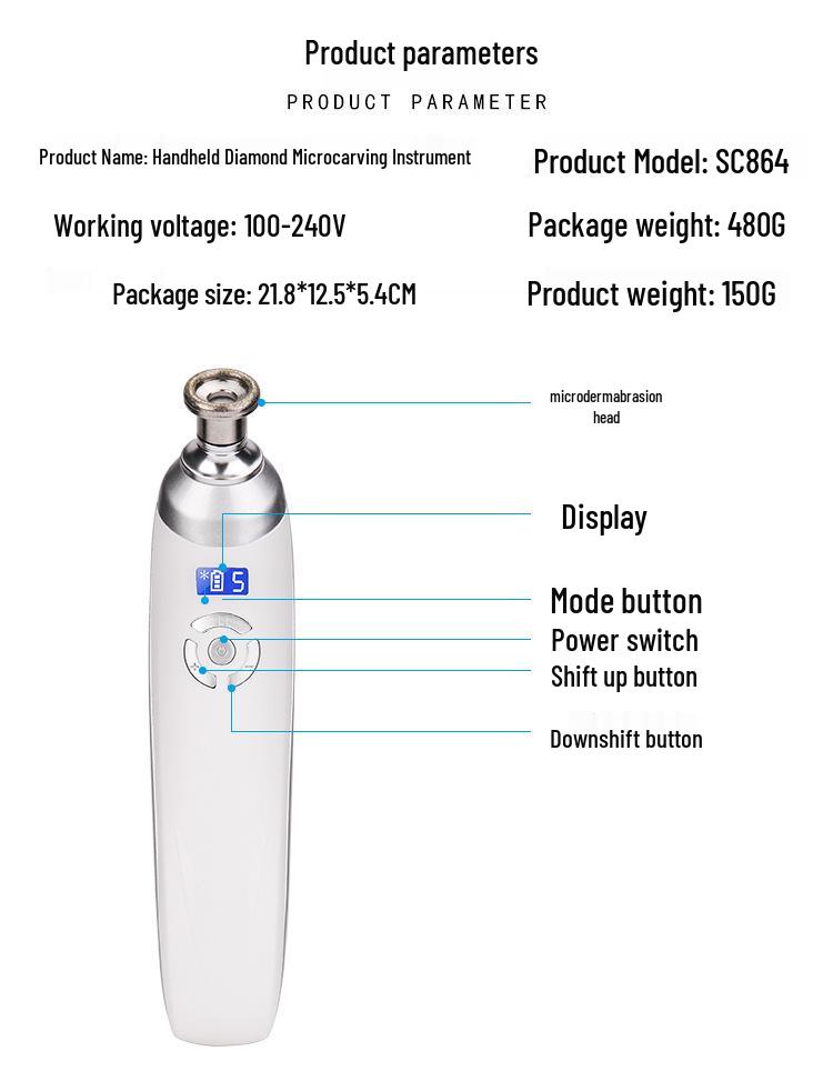 Handheld Microdermabrasion & Microcarving Facial Cleansing Device for Skin Rejuvenation & Exfoliation