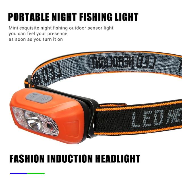 2022 Mini USB Rechargeable Sensor Headlamp Fishing Camping Flashlight 5W LED Torch Headlights Front Lantern with Built-in Battery