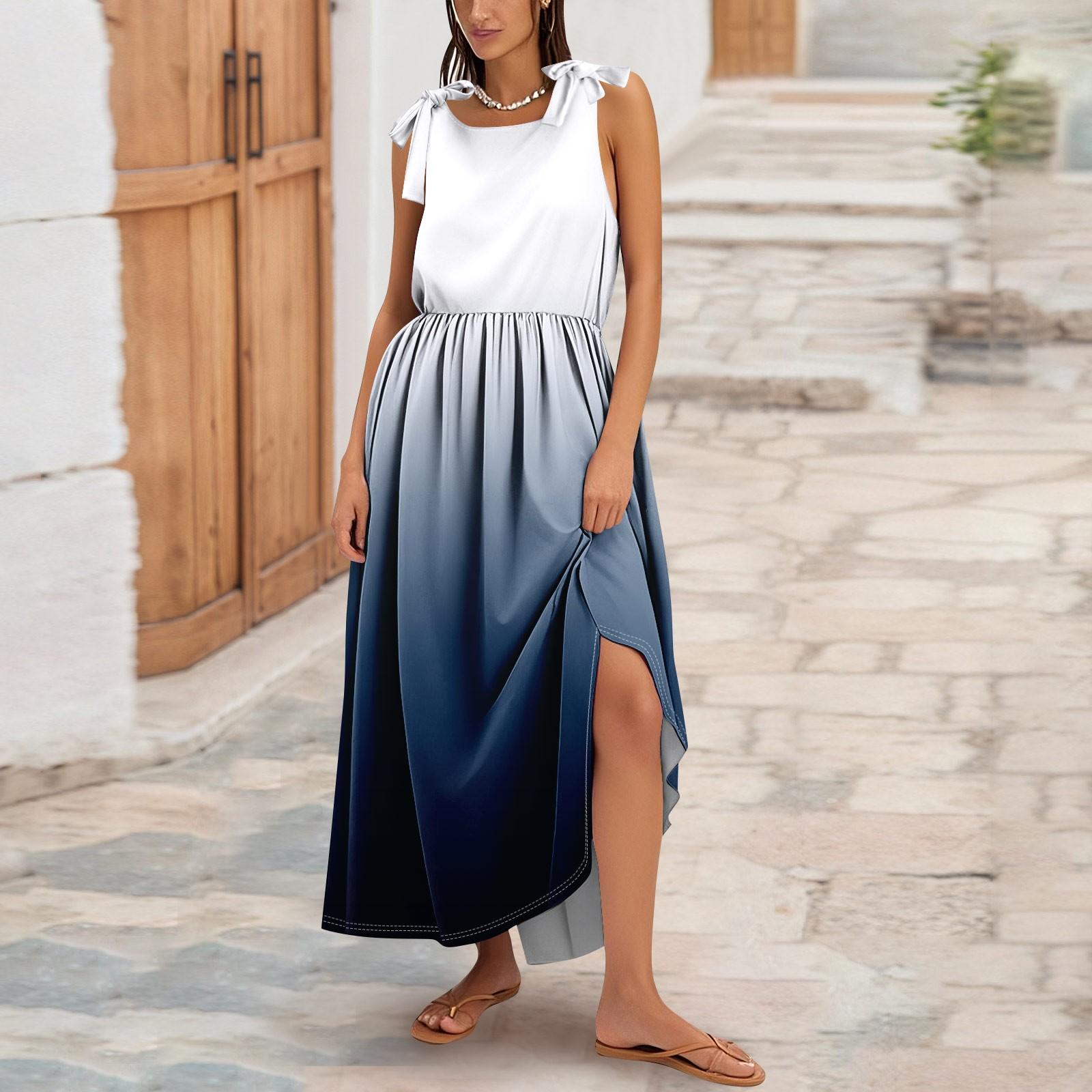 

Женское летнее модное платье-майка А-силуэта без рукавов повседневное платье с цветочным принтом/однотонными карманами XL белый