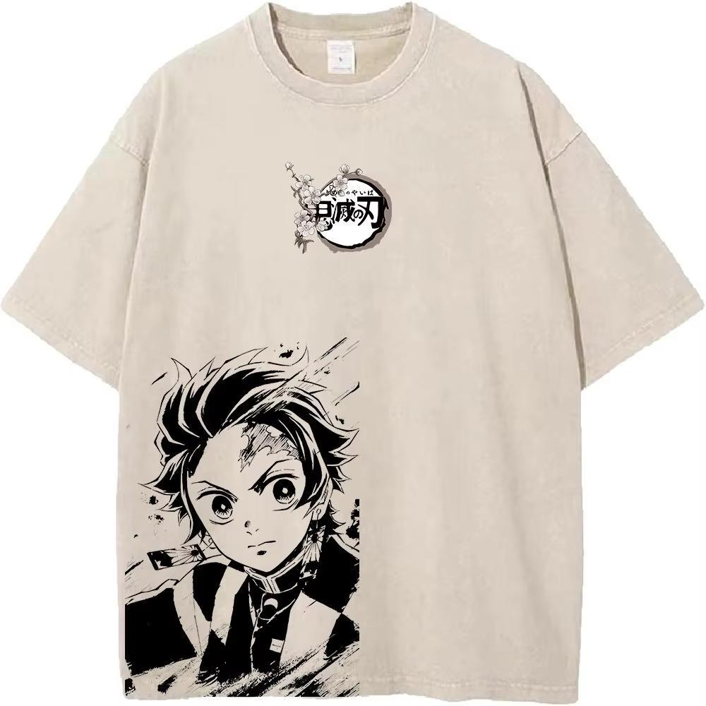 Y2k Demon Slayer Anime Unisex T Shirt Summer 2026 Cotton Loose Streetwear Vintage Wash Graphic Print Short Sleeve Tee Casual Tops