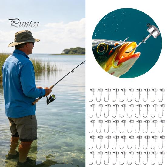 Compact Fishing Supplies 50Pcs Metal Hooks Set, 3.5/5/7/10/14g Jig Head Hook, Heavy High Strength Duty Fish Hook with Barbs for Freshwater Saltwater