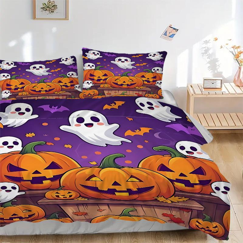 3PCs Halloween Decorations Design Cover Set, Breathable Fabric, Machine Washable (1 Duvet Cover + 2 Pillowcases) (Without Quilt) yy250911091
