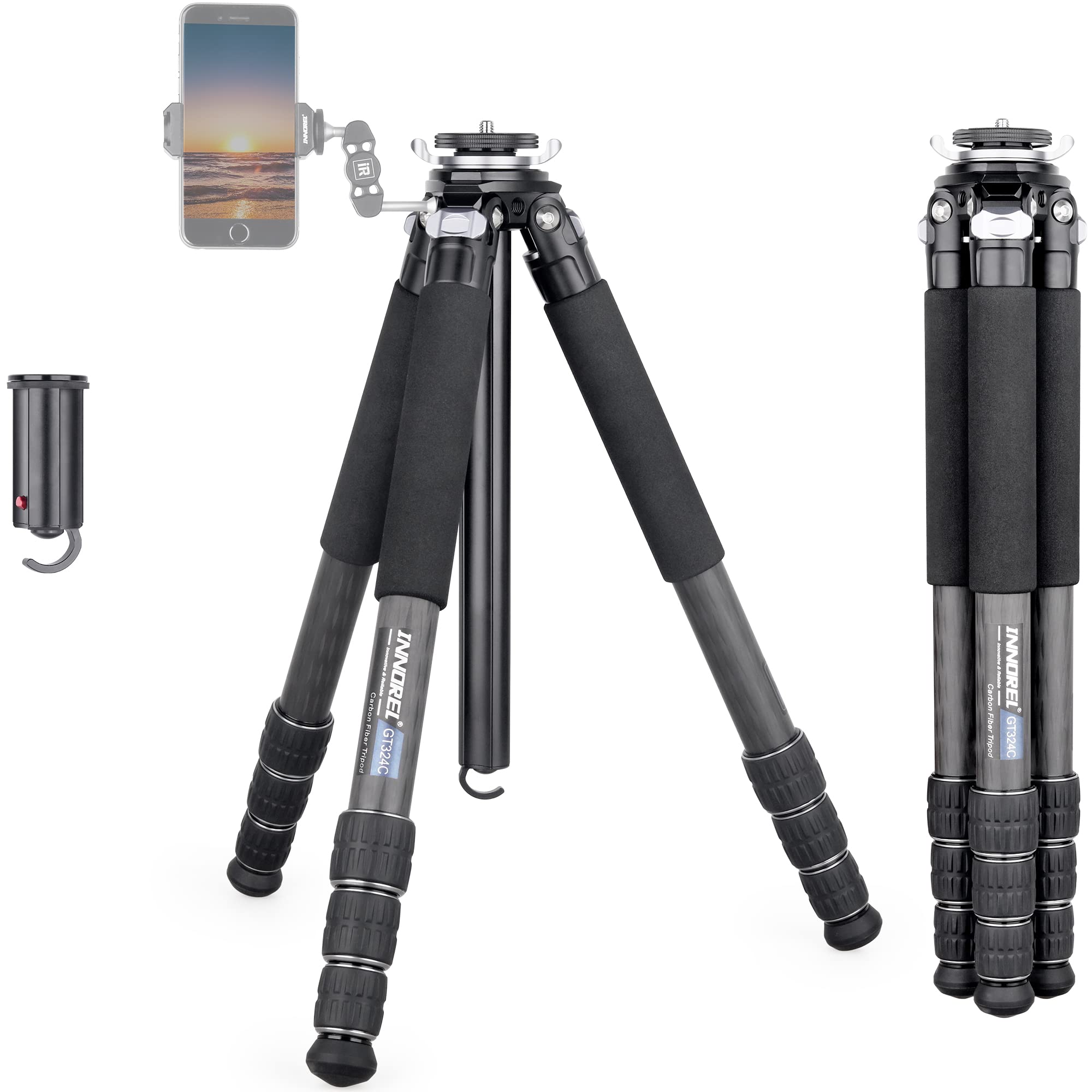 

INNOREL Carbon Fiber Camera Tripod with Center 25kg Load Pipe Ideal for Travel and Sports Events Pole, Capacity, 10-170cm Height, 32/28/25/21cm