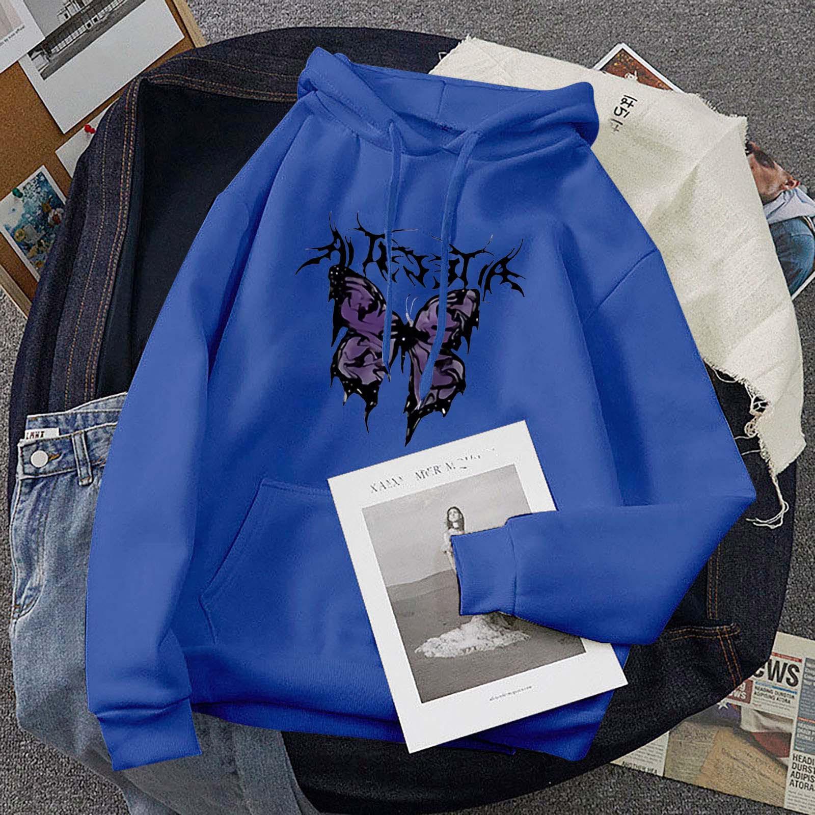 Модные женские повседневные женские толстовки с длинным рукавом и принтом с капюшоном M синий