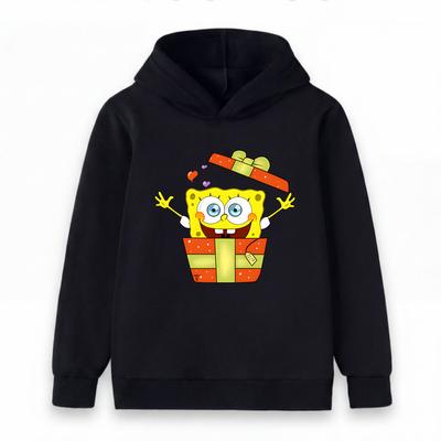 Kids Boys Girls Hoodie Sponge Bob Open Gift Box Print Pullover Hooded Sweatshirt Cute Casual Long Sleeve Tops For Boys Girls Holiday Party Gift