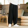 Bawełniano-lniane spodnie haremki jednolity kolor luźne duże spodnie do biegania dresowe oddychające podstawowe streetwear