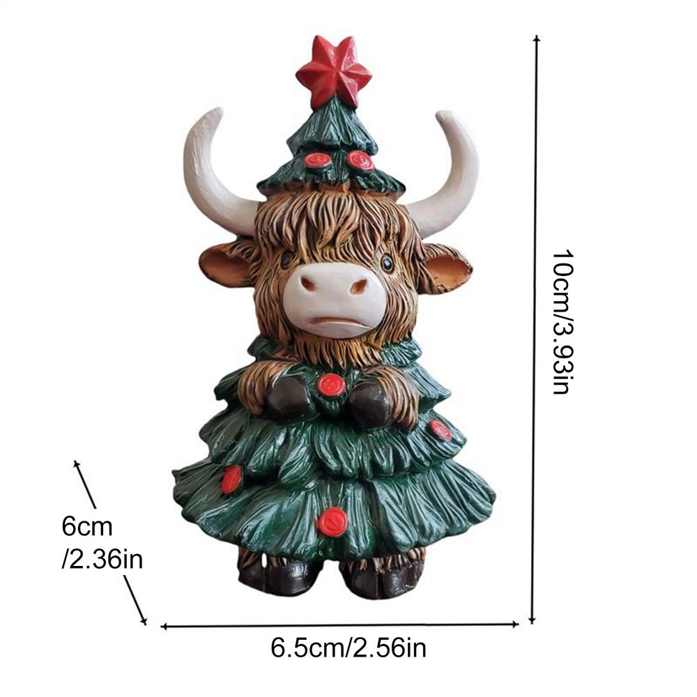 Christmas Highland Cow Figurine Highland Cattle Christmas Statue Resin Sculpture Scottish Ornament Decoration Holiday Display