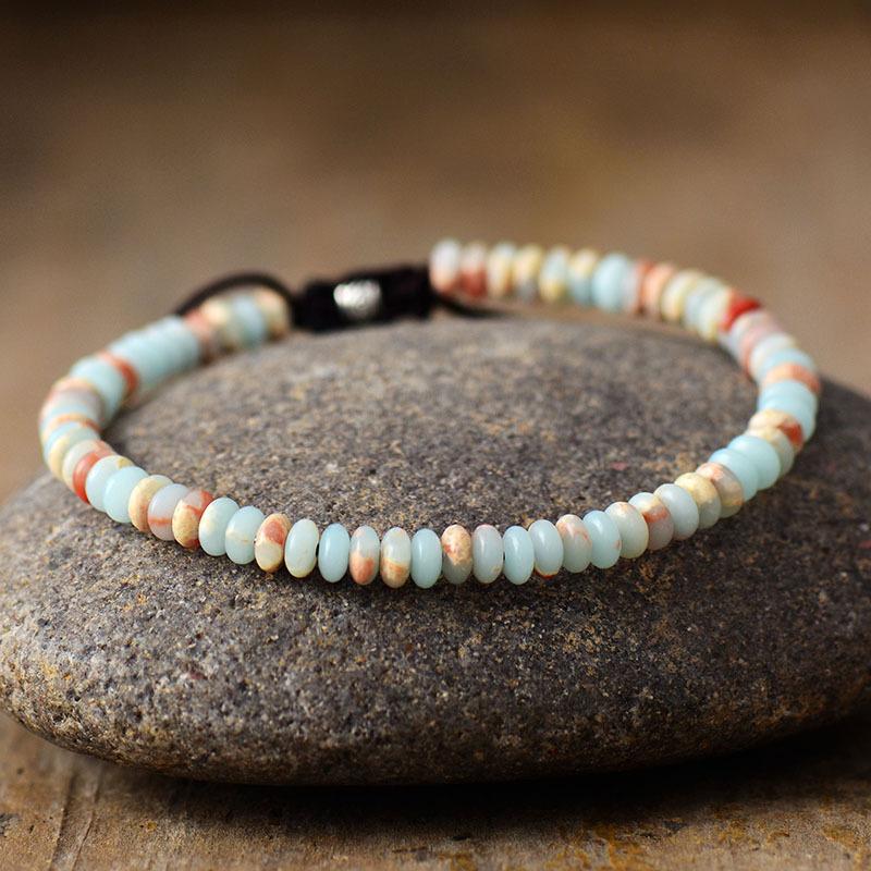 

Новый каменный браслет ручной работы из бусин для мужчин и женщин, регулируемый браслет бирюзового цвета, модная бижутерия, подарок для пары Asahi-e-Hō
