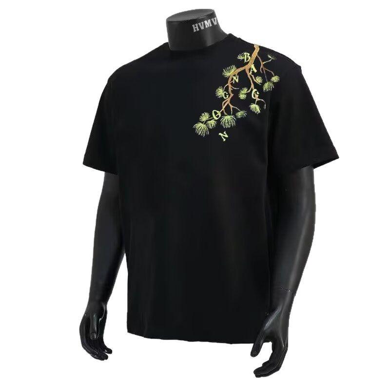 Vintage American Camellia Embroidered T Shirt Women Loose Fit Streetwear Black Short Sleeve Top