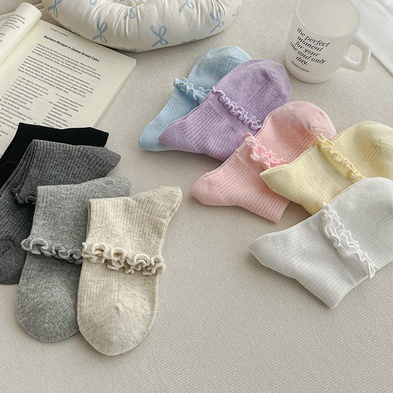 Fungus Edge Socks Women'S Short Tube Solid Color Cotton Socks Spring And Summer Thin Cute Lace Socks Trendy Women'S Socks