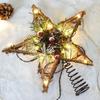 Wooden Five-Pointed Star Tree Topper with Pine Cone and LED Battery Box