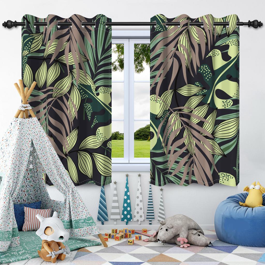 Green Plants Leaves Window Curtain Bedroom Living Room Blackout Curtain Morden Home Decoration Heat Insulation Noise Reduction