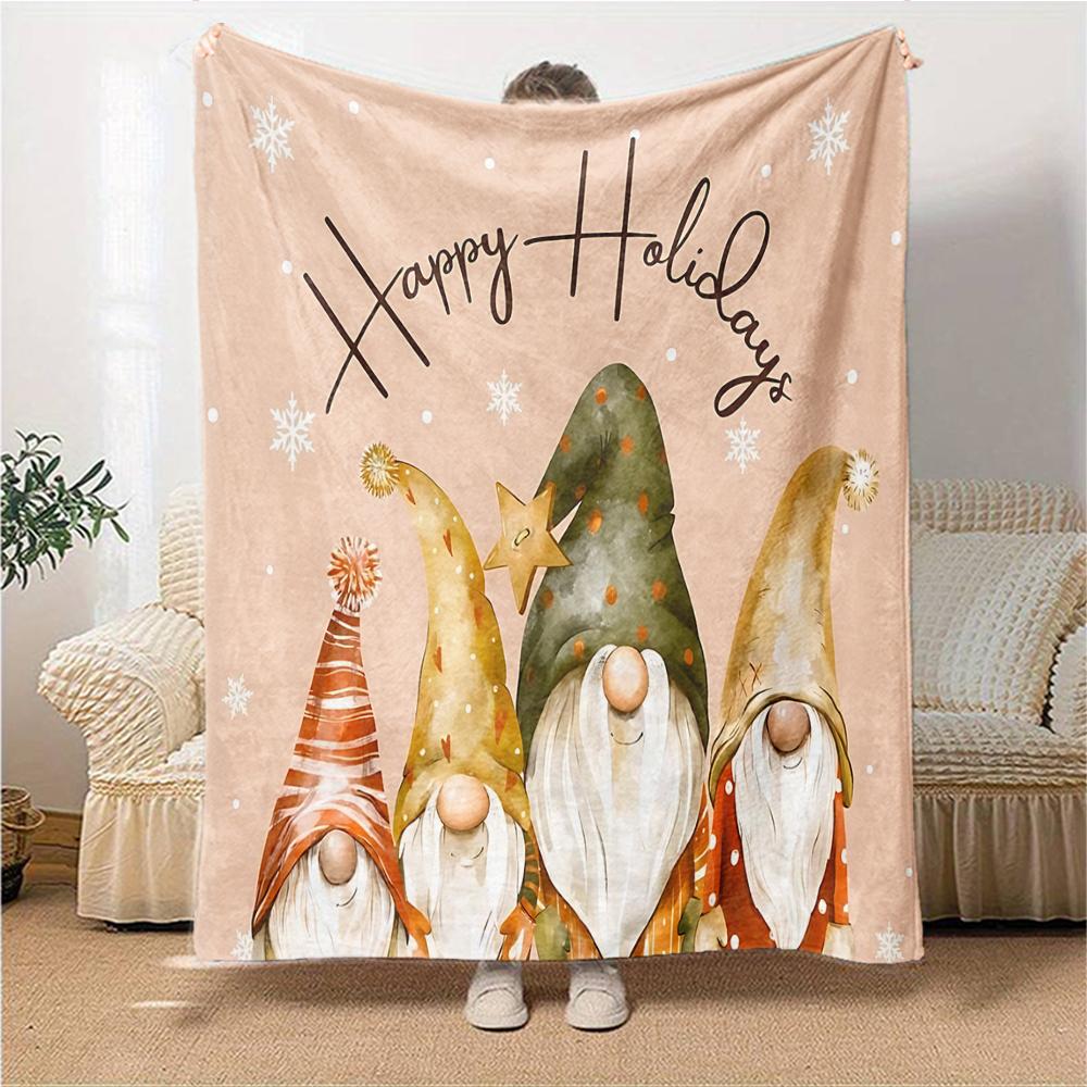 1Pc Holiday Gnomes Celebration Blanket Soft Throw Blanket For Home Bedroom Bed Sofa Travel Office Solid Christmas Blanket