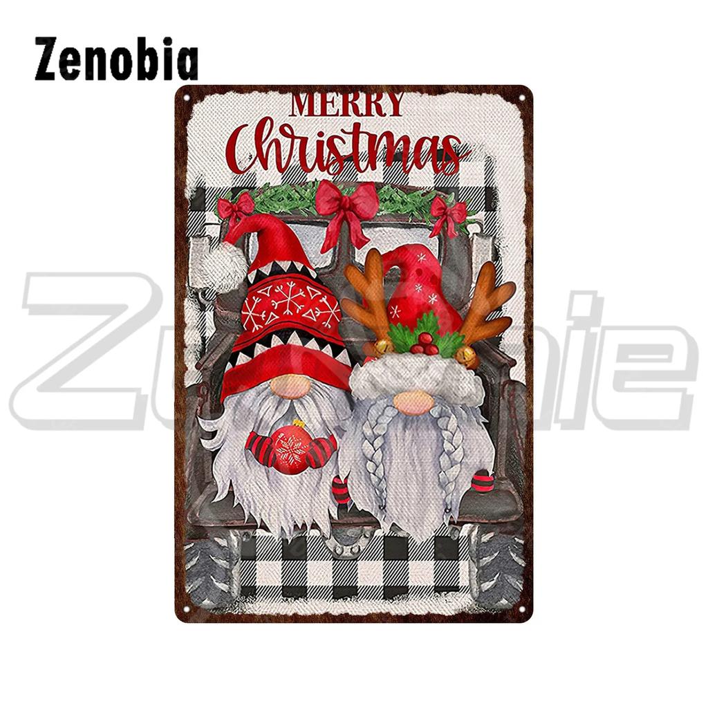 Christmas Metal Sign Santa Claus and Snowman Vintage Tin Sign Metal Plate Holiday Merry Christmas New Year Home Wall Decoration