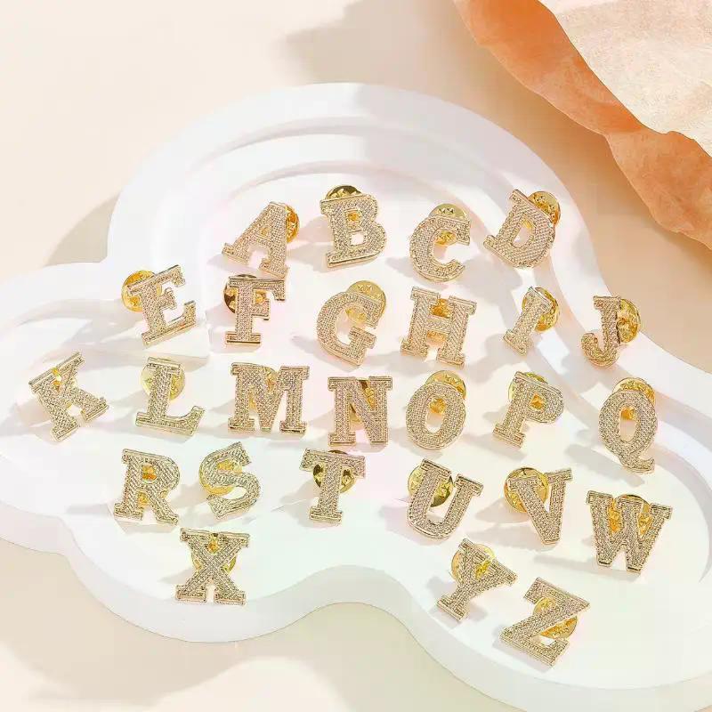 2PCS New Metal Initial A To Z 26 Letters Pin Suit Shirt Collar Lapel Brooch Pin Badge Fashion Jewelry For Men Women Accessories