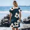 European and American beach travel printed vacation skirt, small notch V-neck loose and simple versatile straight dress
