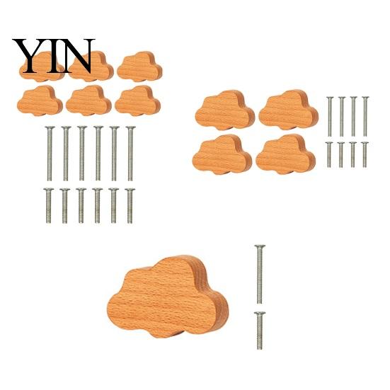 Solid Wood Wardrobe Knobs Cloud Shaped Wooden for Cabinets & Drawers, Cabinet Handles Decorative Wall Hooks Kids with Screws, Nordic Style Nursery