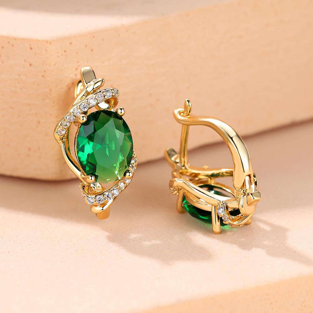 Owalne Zielone Niebieskie Różowe Żółte Czerwone Kamienie Vintage Kolczyki Koła Dla Kobiet Złoty Kolor Ślubne Zapięcia do Uszu Biżuteria Zaręczynowa Prezent